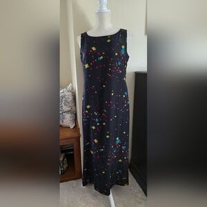 Vintage City Silk Womens 10P Petite Black Maxi Dress Sleeveless geometric dress